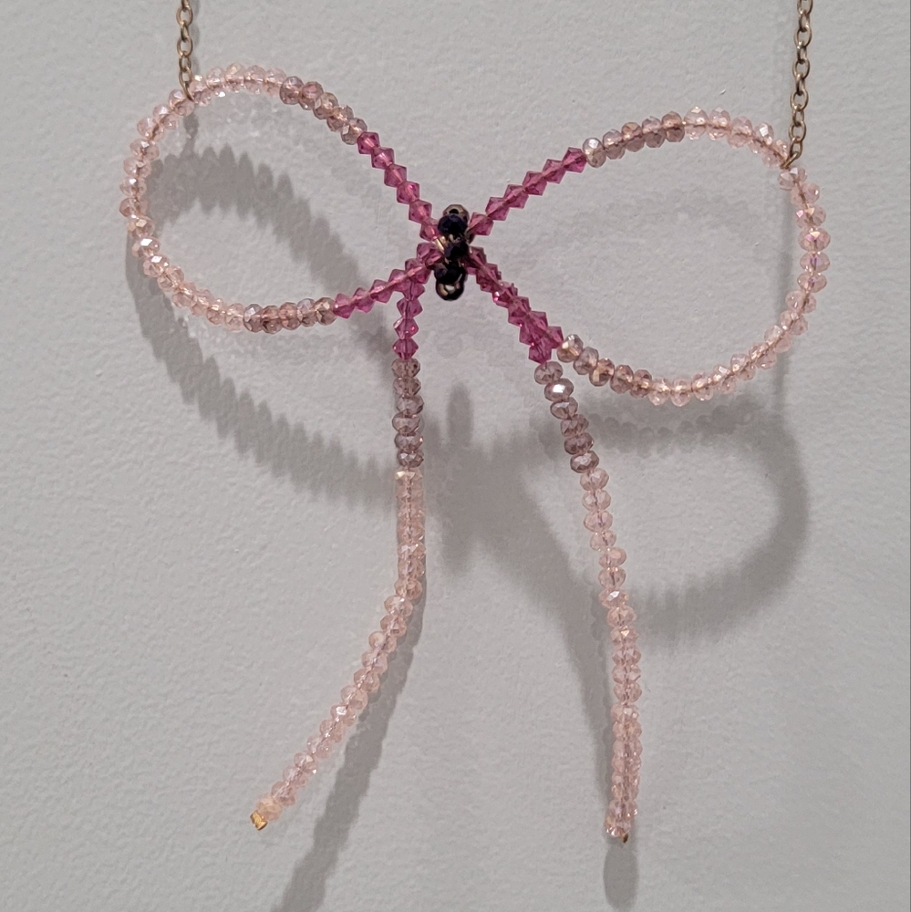 Anthropologie Pink Beaded Bow Necklace